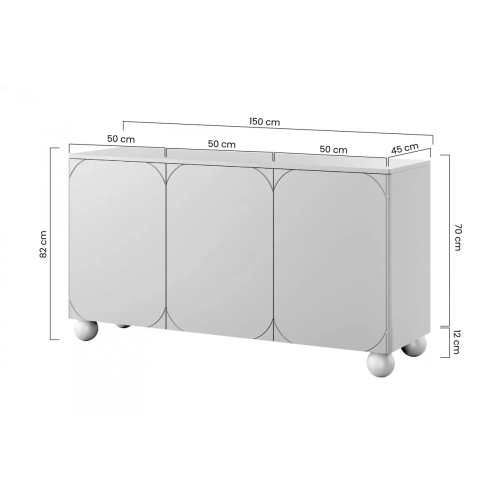 Komoda Sonatia II 150 cm trzydrzwiowa na nogach kulach - oliwka
